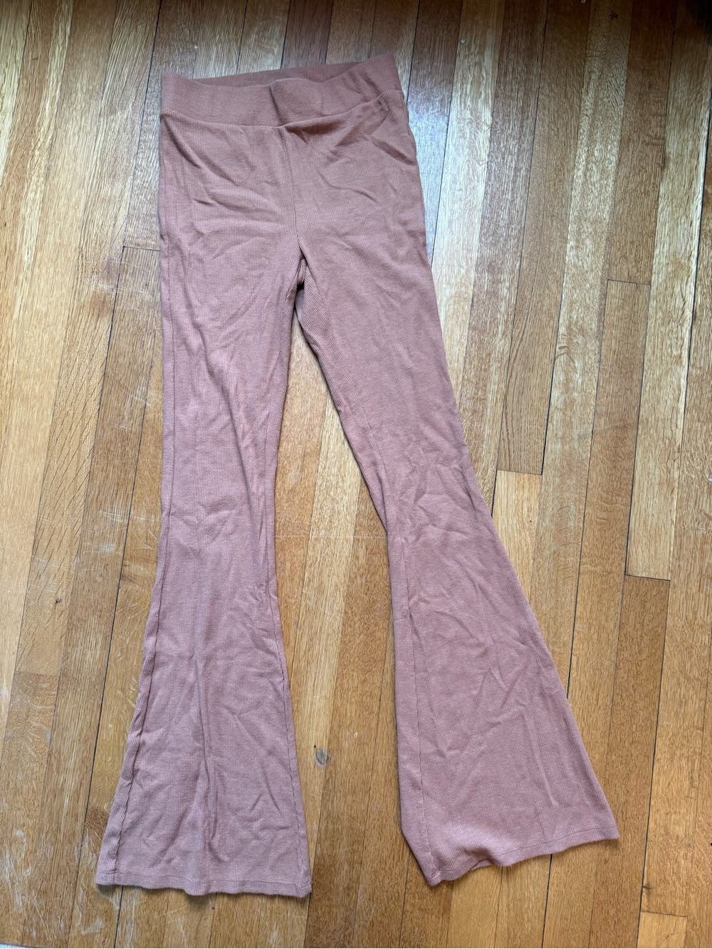 Tan Ribbed Flare Pants